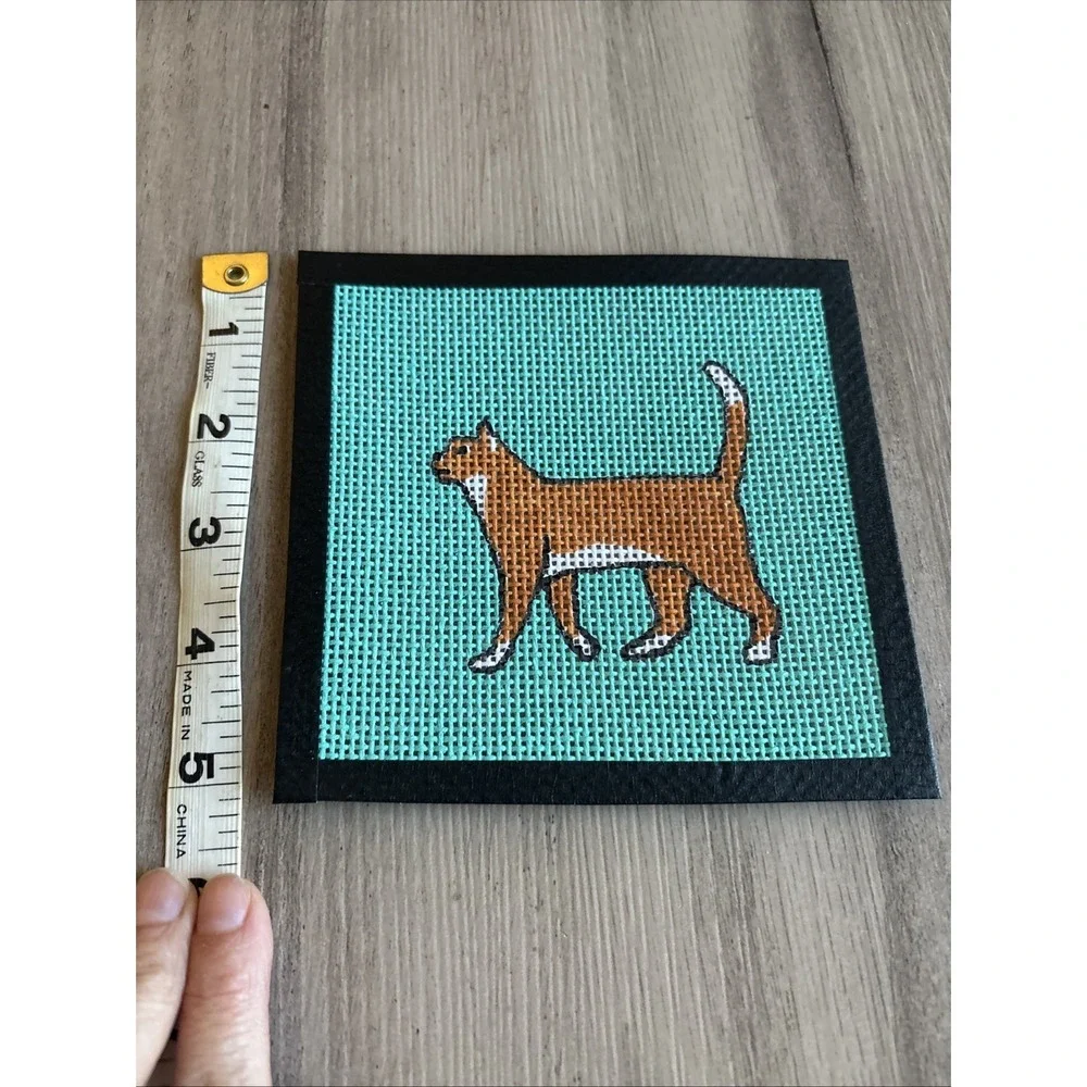 Handpainted Needlepoint cross‎ stitch Canvas Orange Cat Teal 5